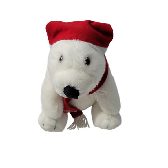 Coca Cola 1995 White Classic 13" Polar Bear Stuff Plush/Red Scarf& Hat 5623-2PL4 - Picture 2 of 7